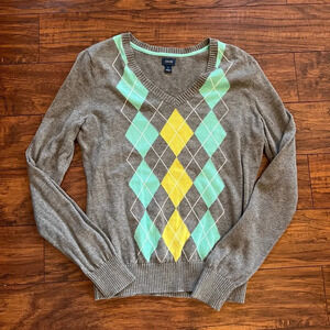 Vintage 2000s Izod Argyle V-Neck Knit Sweater | Small